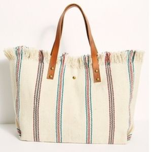 Free People Cream Striped Tote Bag